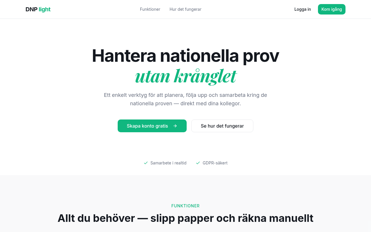 Skärmdump av DNP Light – Rättning av NP och datadriven analys