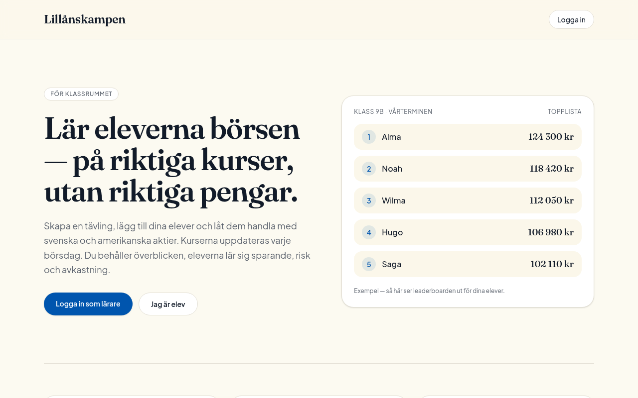 Skärmdump av Lillånskampen – aktietävling